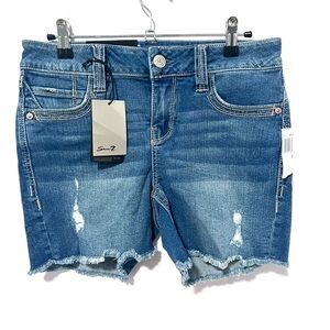 7 For All Mankind Blue Distressed mid‎ rise stretch Jean Shorts 4